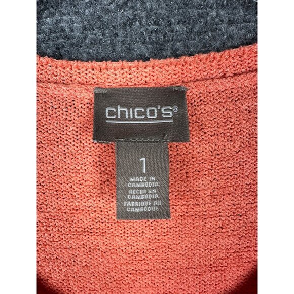 NEW Chico’s Coral Knit Sweater Size 1/M  Pullover 3/4 Sleeve Relaxed Fit Top - Picture 3 of 12